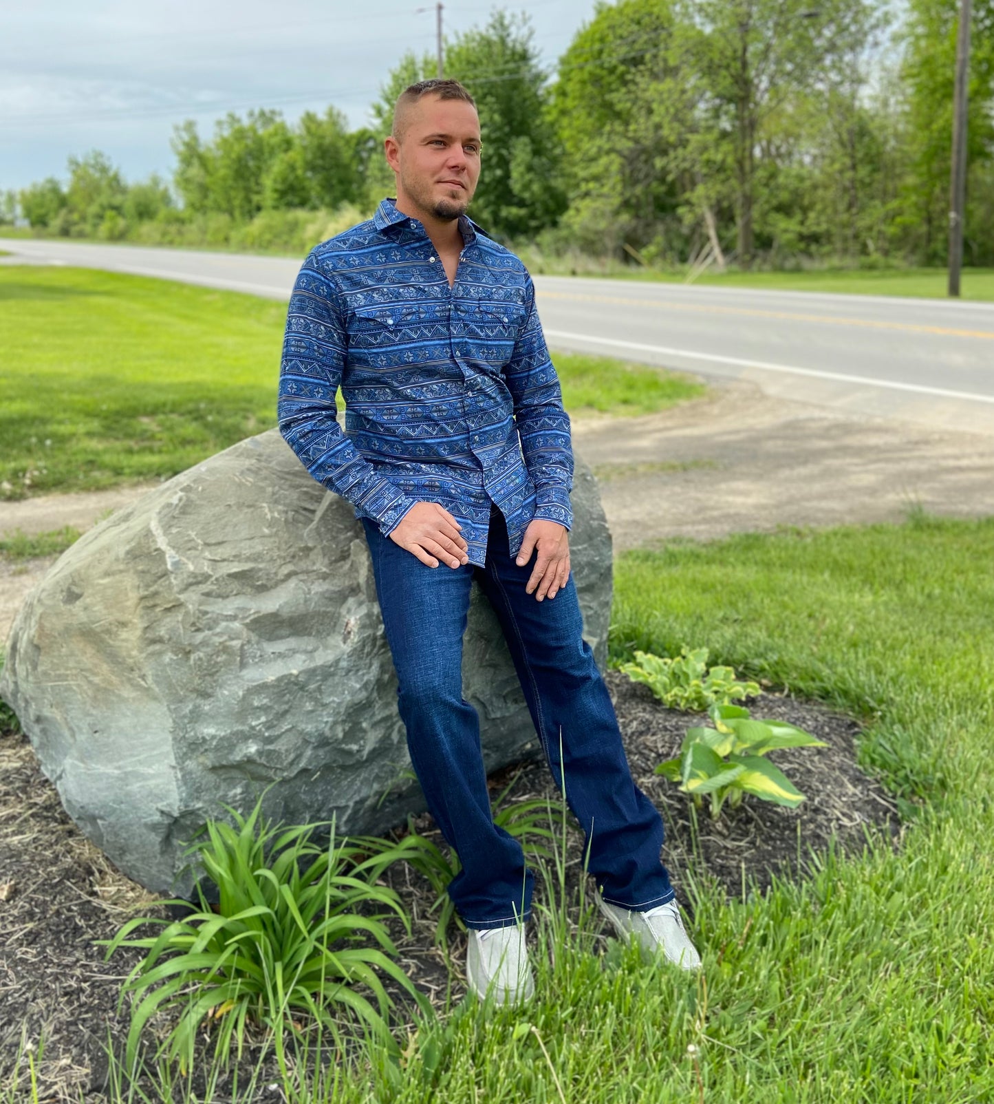 Men's Tin Haul Blue Aztec Western Shirt