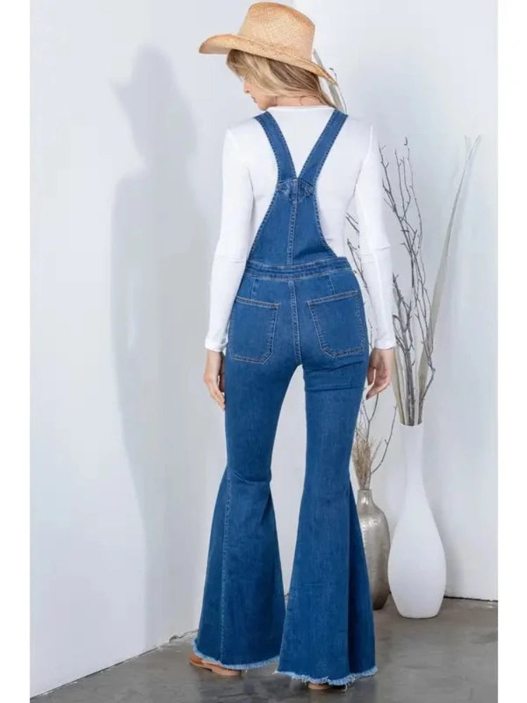 Women's Flare Leg Denim Bib Overalls