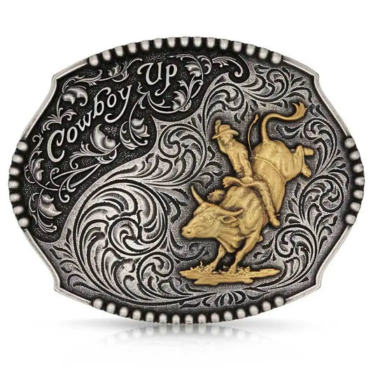 Attitude By Montana Silversmiths Cowboy Up Bull Rider Buckle