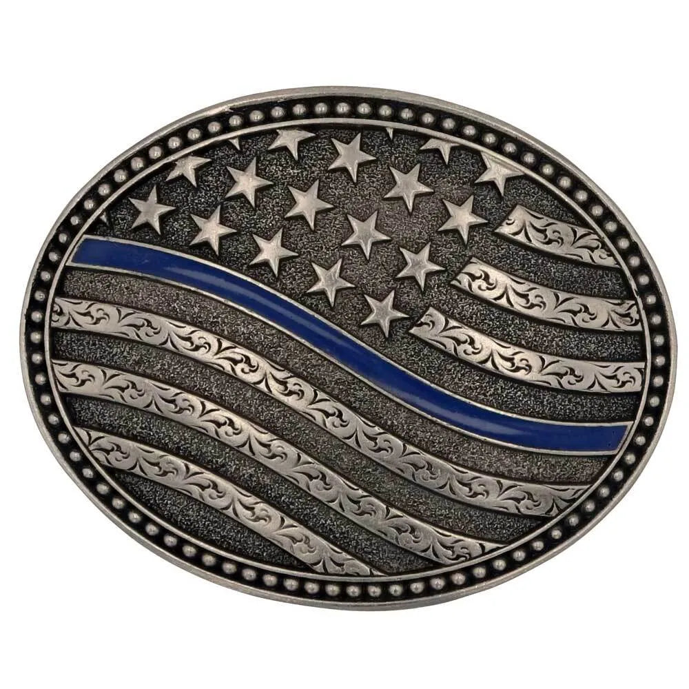 Montana Silversmiths Attitude American Flag 'In Blue' Belt Buckle