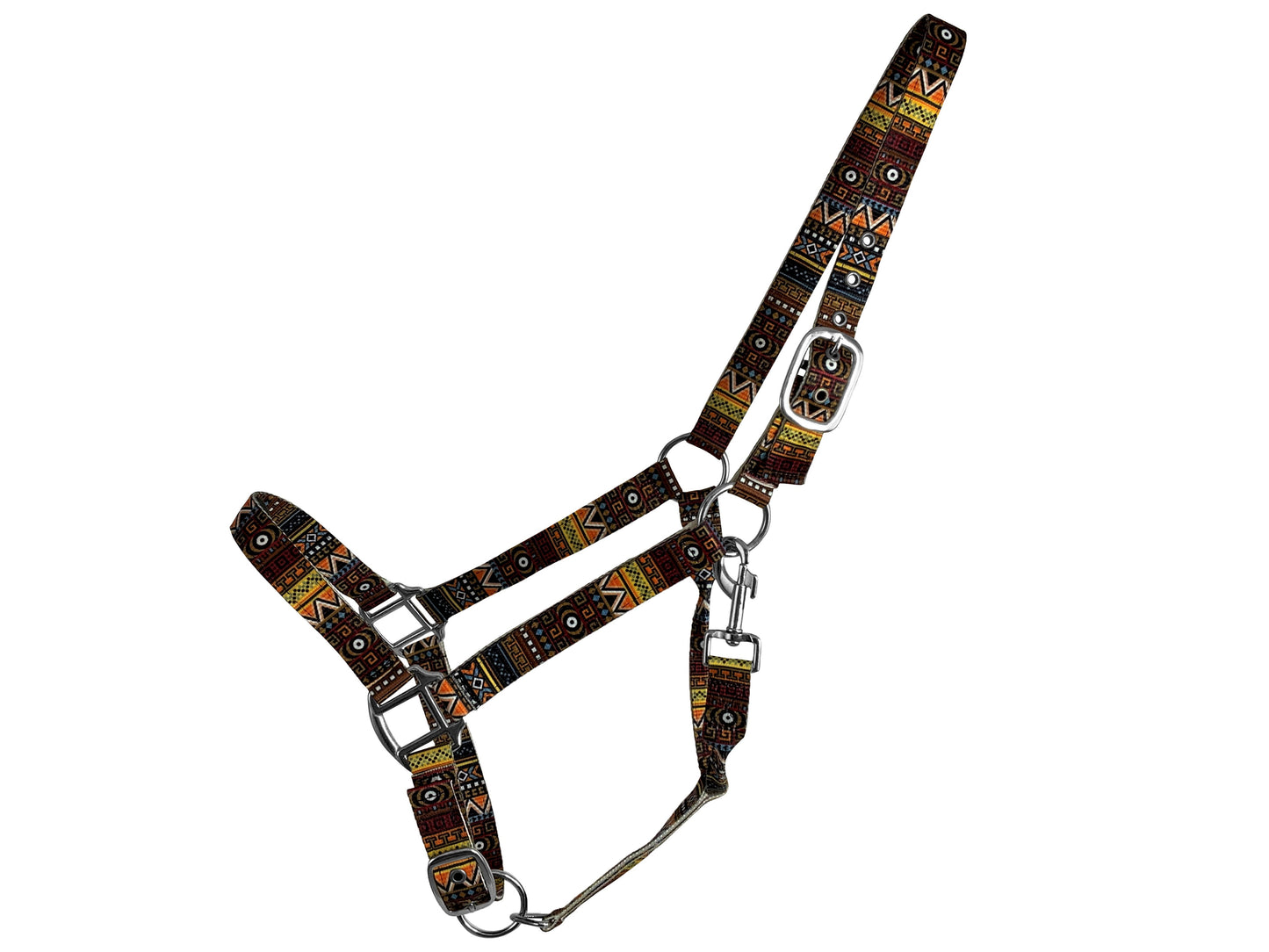 Adjustable Nylon Orange Aztec Horse Halter