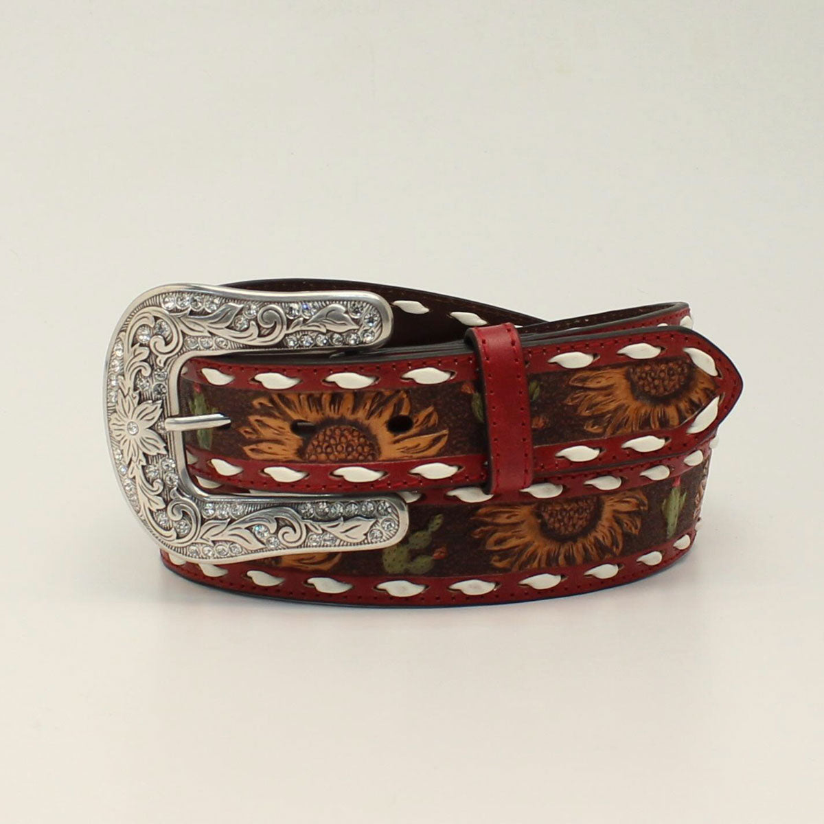 WOMEN"S ANGEL RANCH 1 1/2" SUNFLOWER CACTUS RED BELT