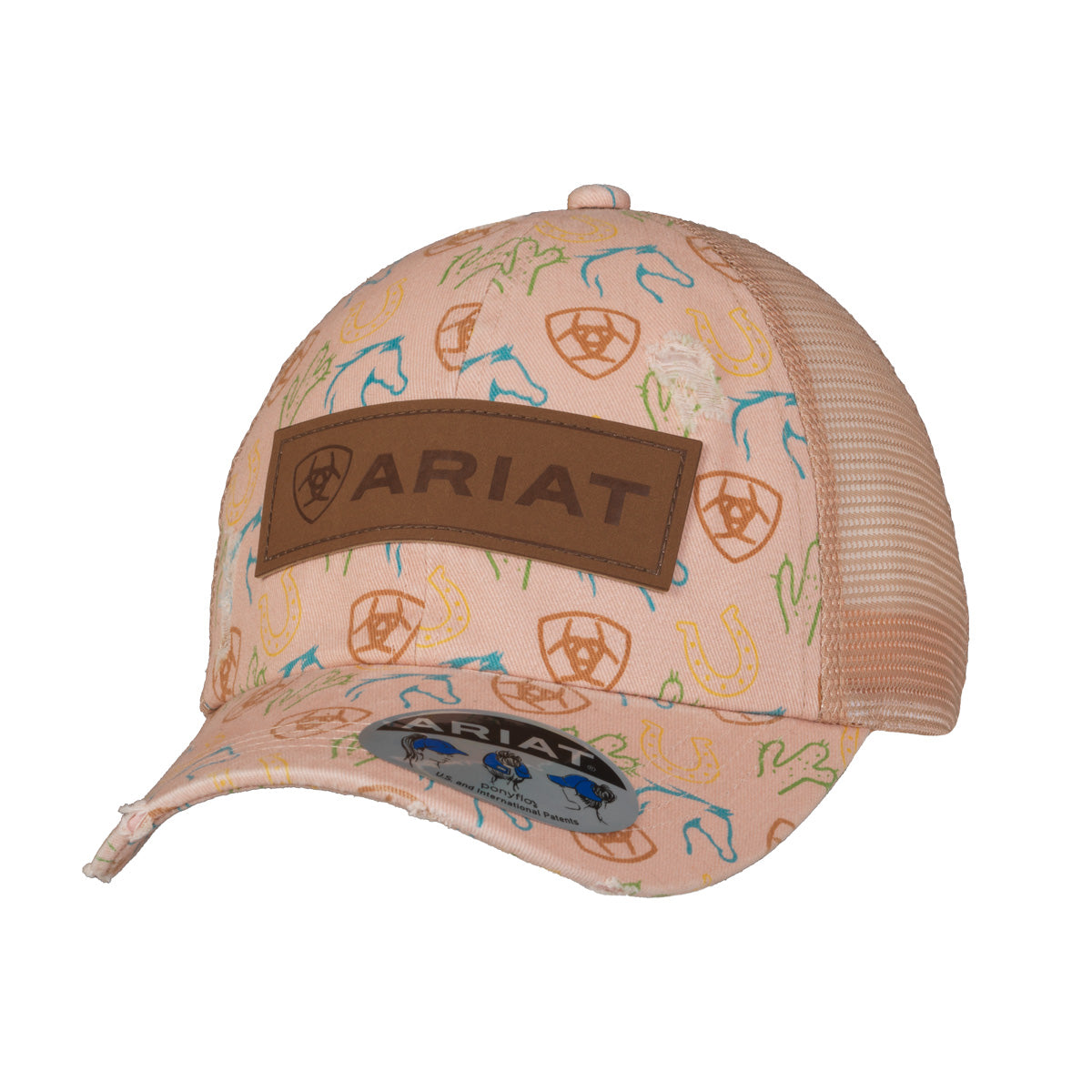 Women's Ariat Pink Horses Theme Print Ponytail Hat