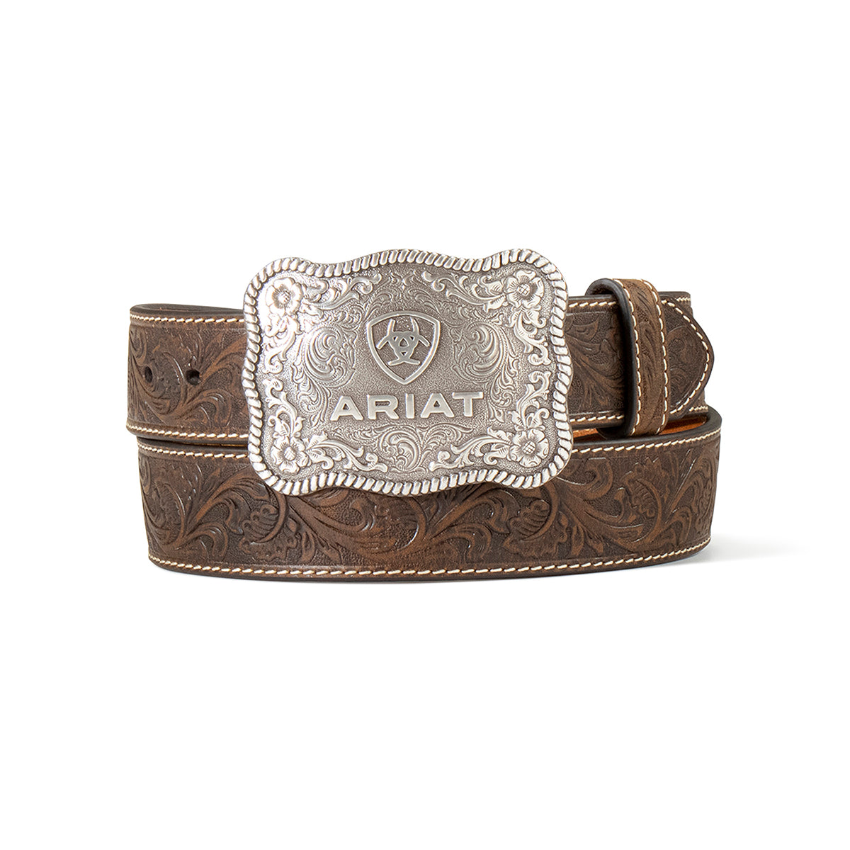 Men's Ariat Floral Embossed Belt w/ Silver Buckle