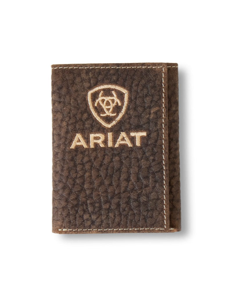 Ariat Brown Bull Hide Leather Trifold Wallet