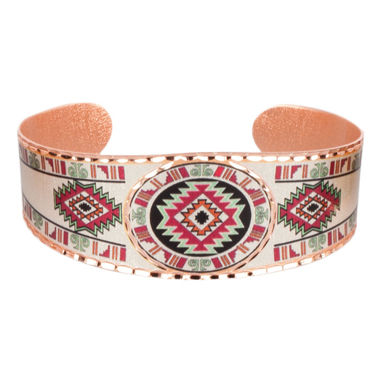 Aztec Copper Cuff Bracelet w/ Pink Accents