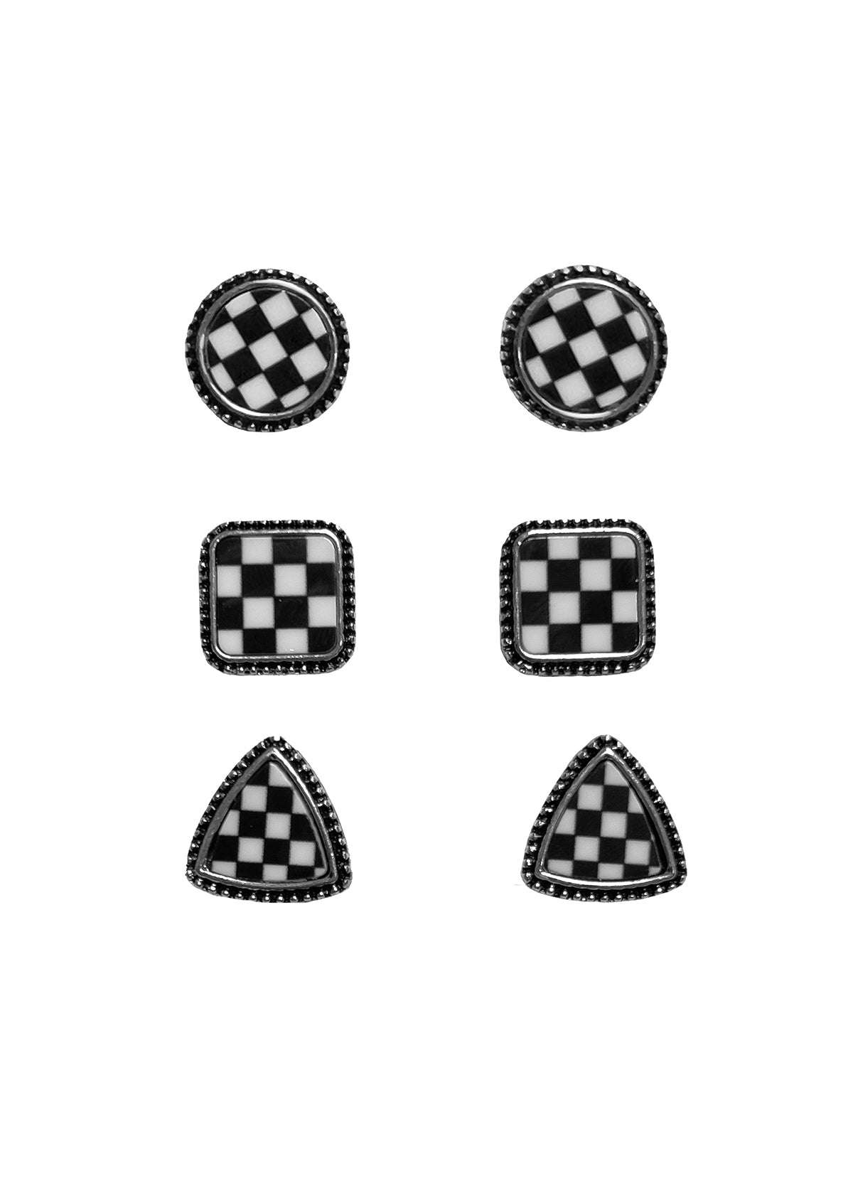 Blaxin Roxx Earrings 3 Piece Checkers Black and White