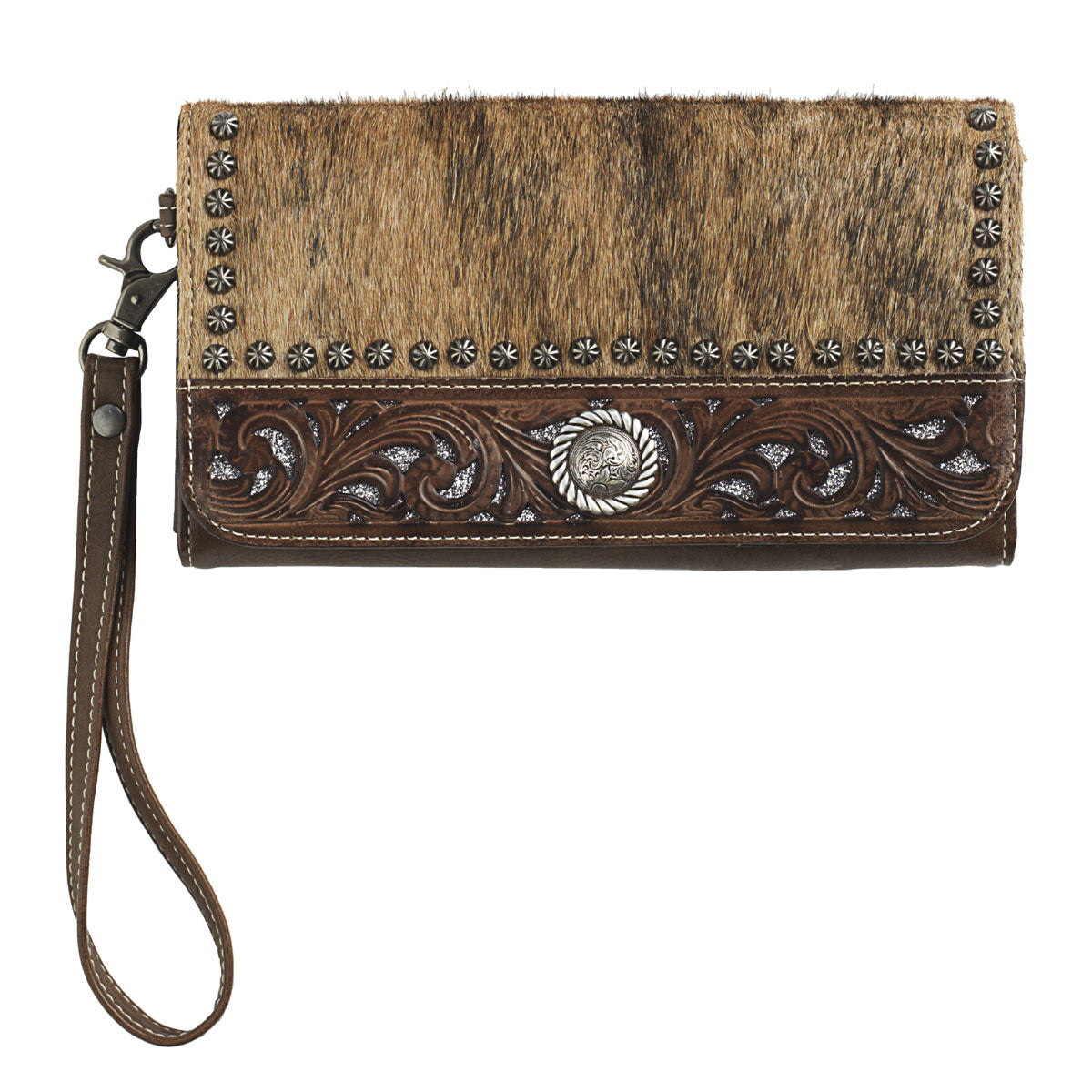 Blazin Roxx Calf Hair Studded Clutch Wallet