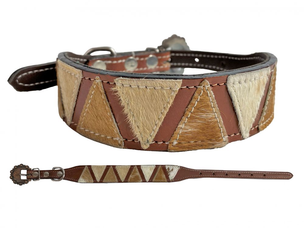 Hair-on Cowhide Medium oil Leather Dog Collar