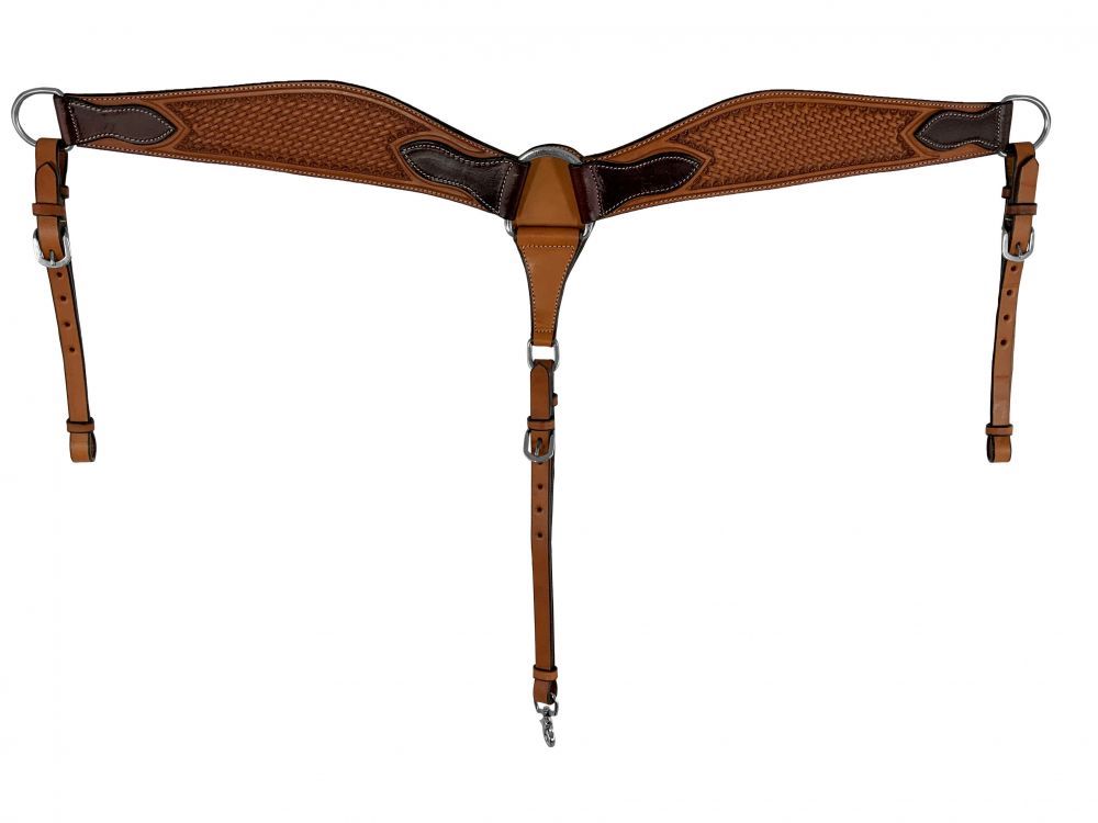 Argentina Cow Leather Basket tooled Contoured Breast Collar