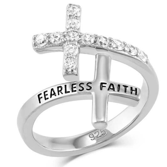 'Fearless Faith' Crystal Cross Ring