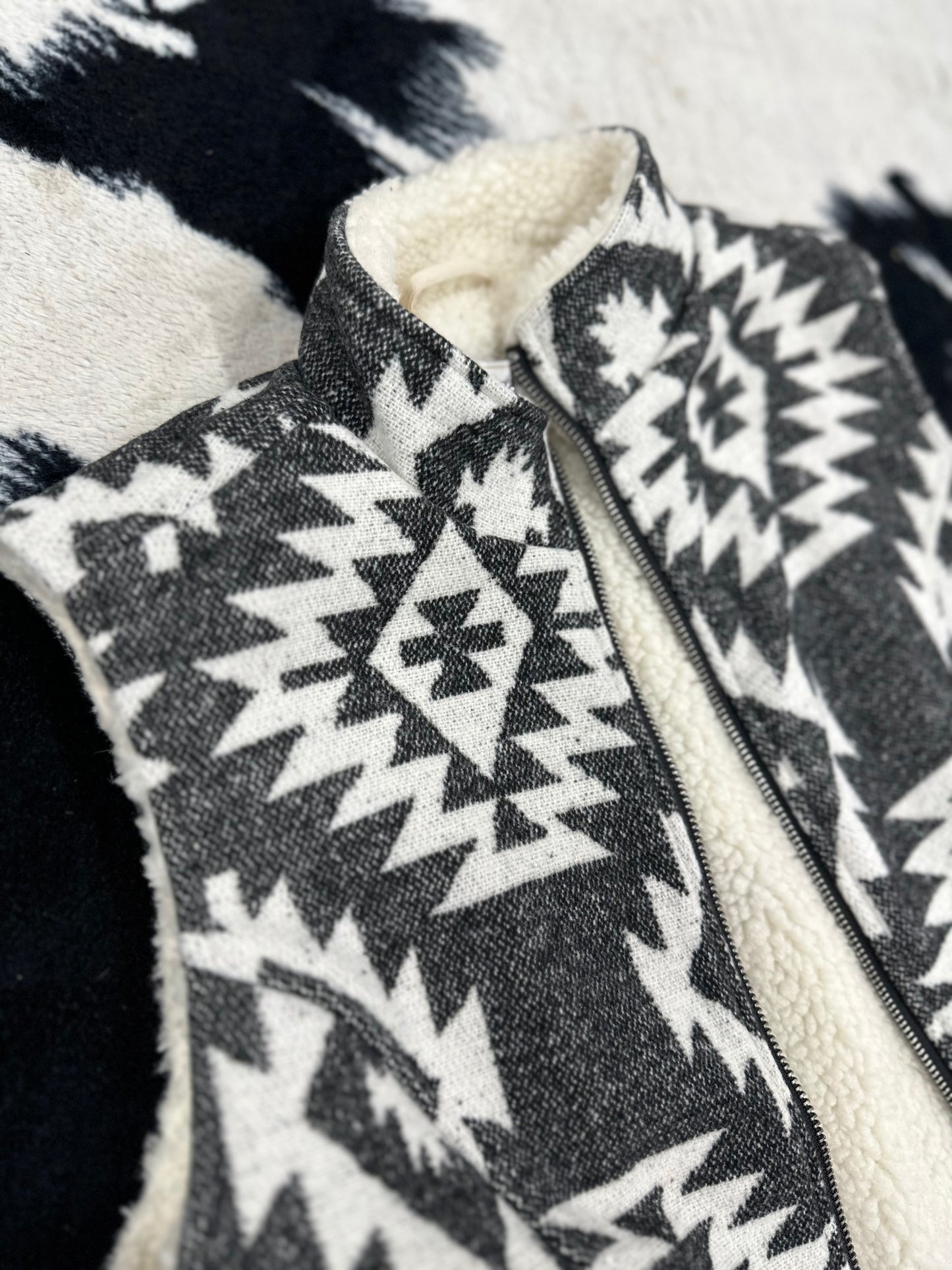 Women's Wool Blend Sherpa Lined Aztec Vest