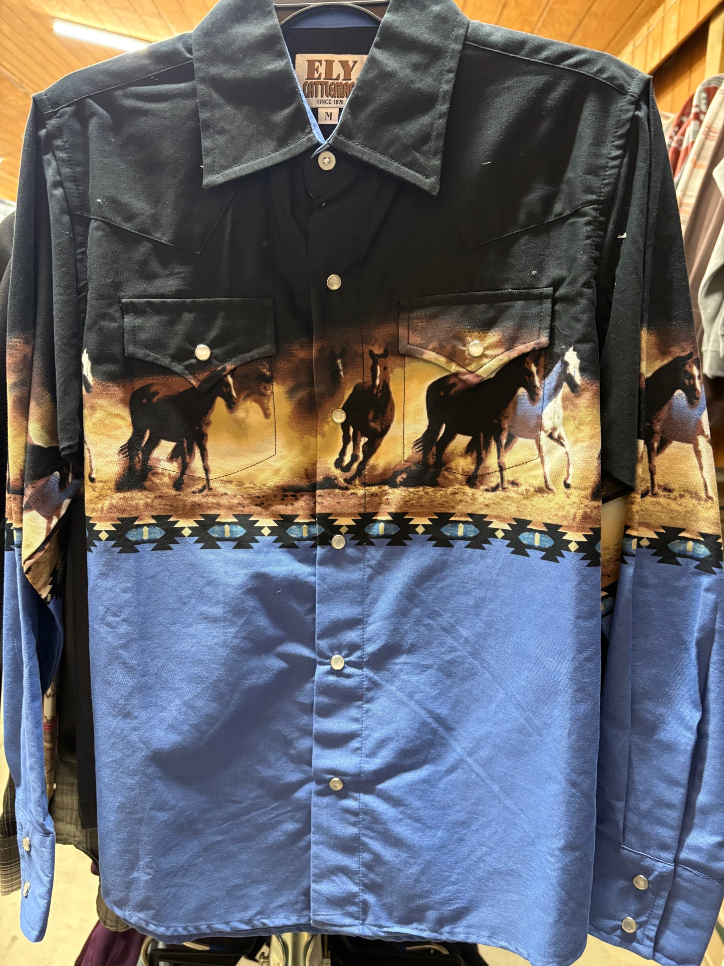Cumberland Outfitters' Youth Boy's Black & Blue 'Wild Horses' Western Shirt