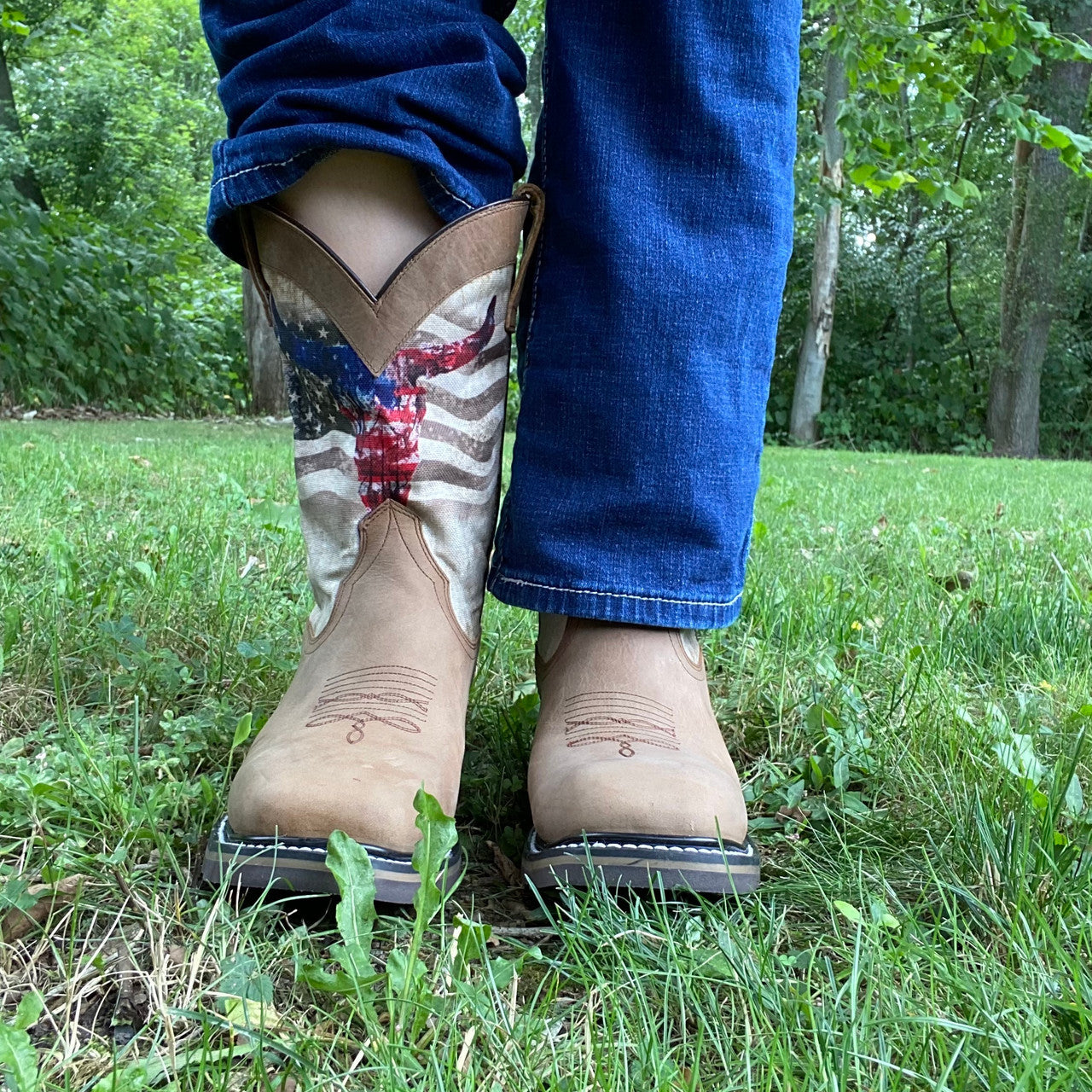 Boy's Roper American Flag & Skull Western Cowboy Boots