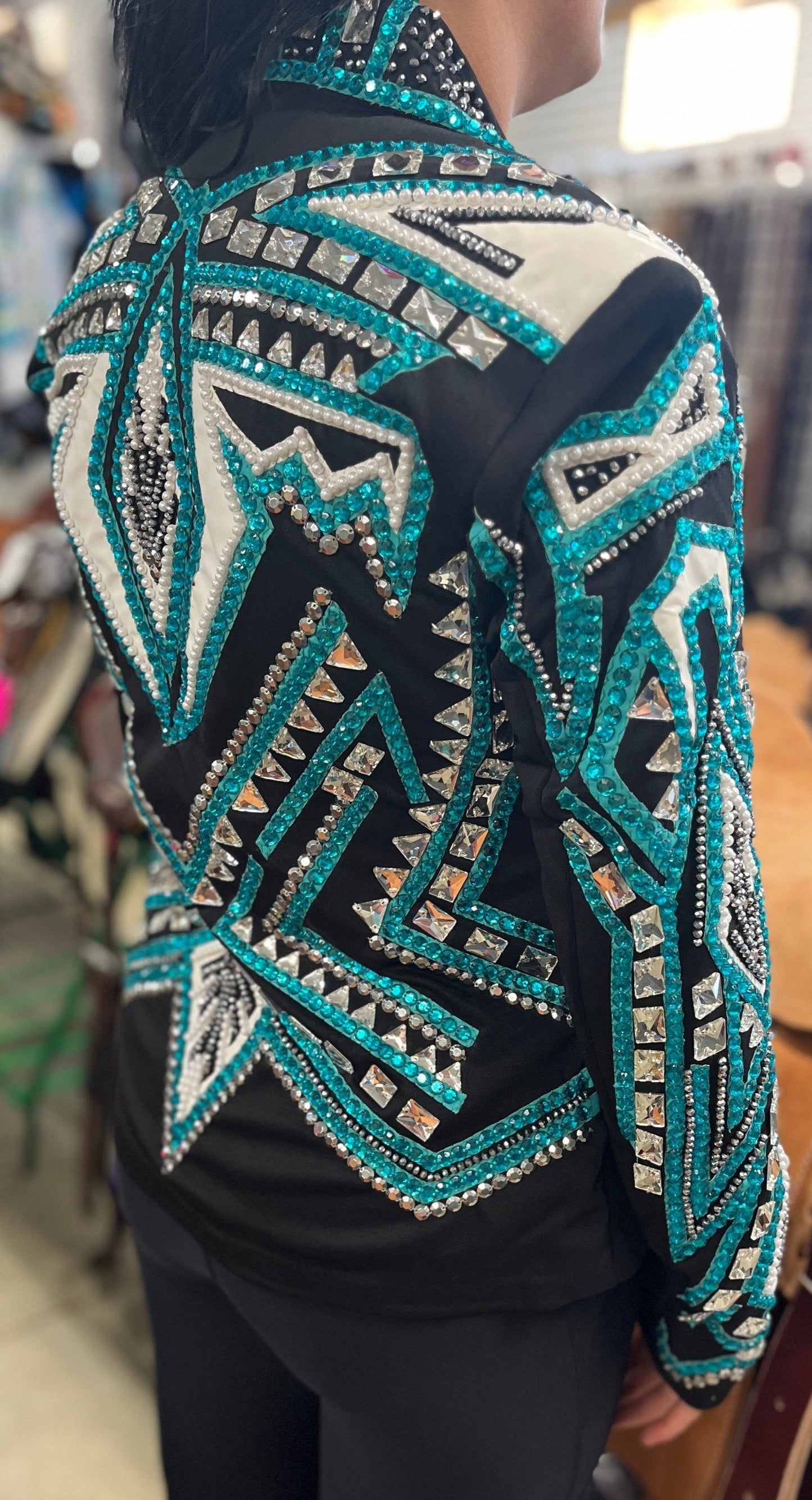 Royal Highness Teal White Black Show Jacket
