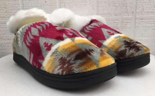 Grey Faux Fur Lined Navajo Print Slippers