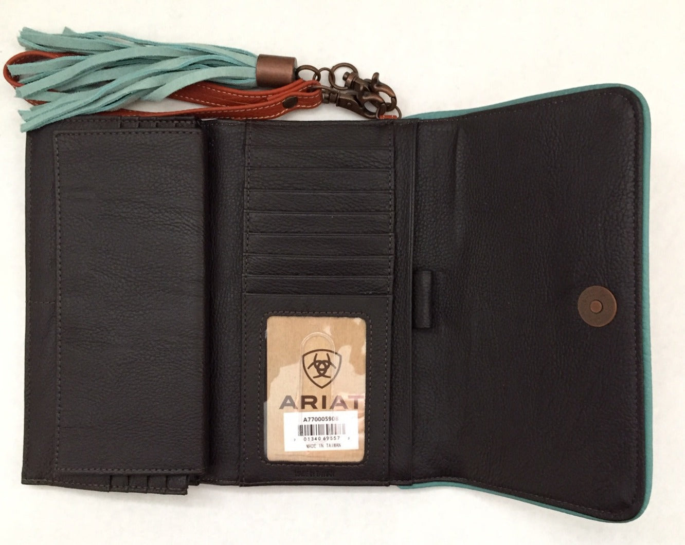 Women's Ariat GENUINE LEATHER CLUTCH WALLET w/ Floral tooling Calf hair