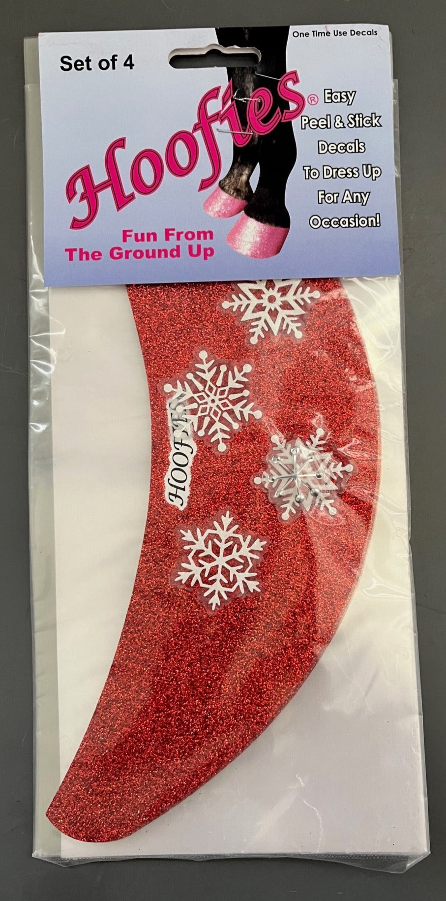 Set of 4 Red Glitter Hoofies w/ Snowflakes