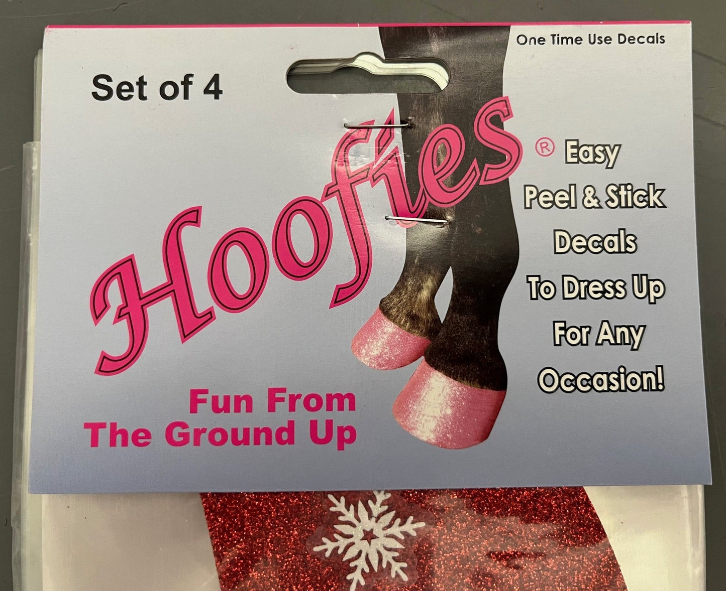 Set of 4 Red Glitter Hoofies w/ Snowflakes