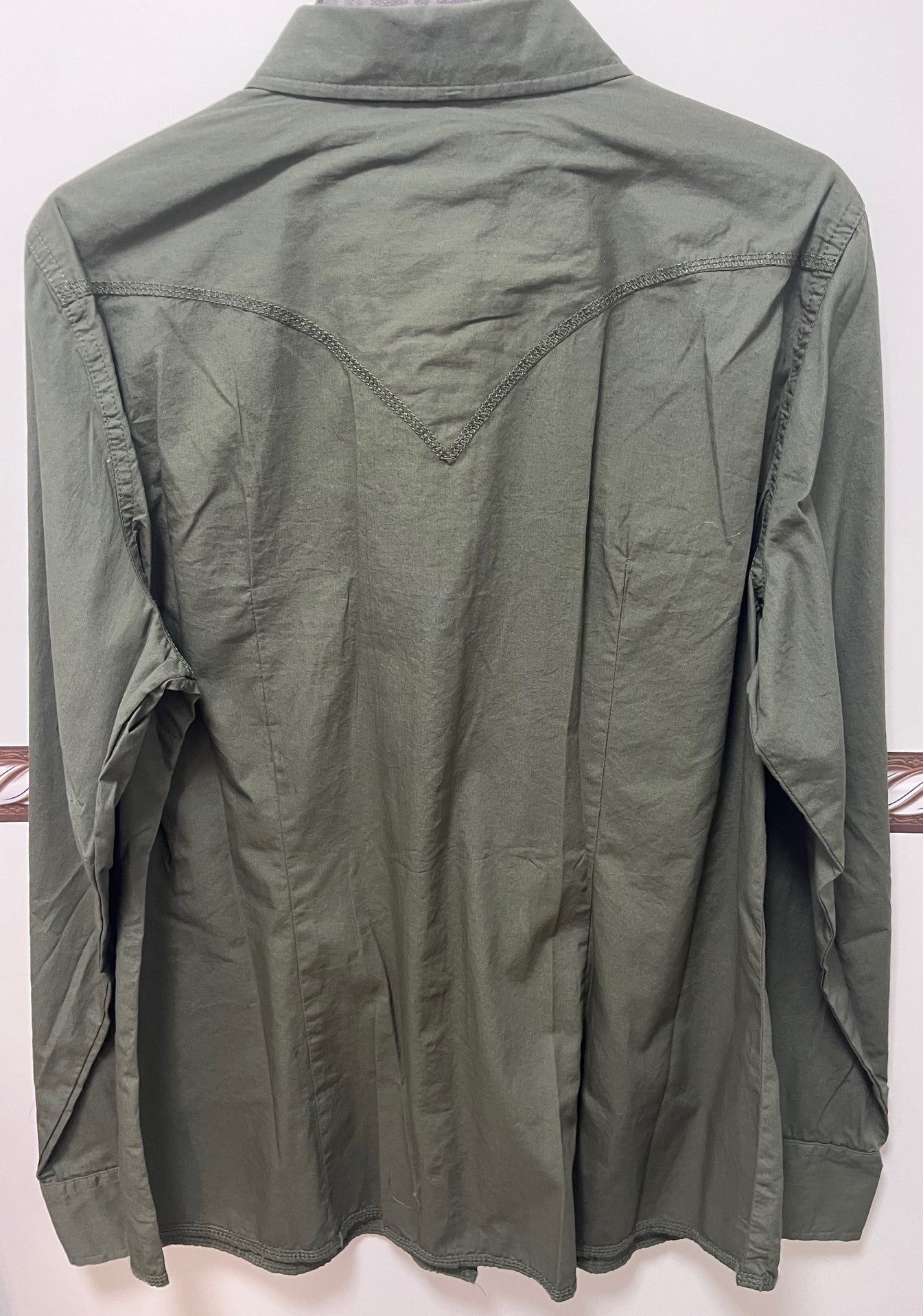 Women's Roper Olive Green Solid Poplin Western Shirt, Size XL