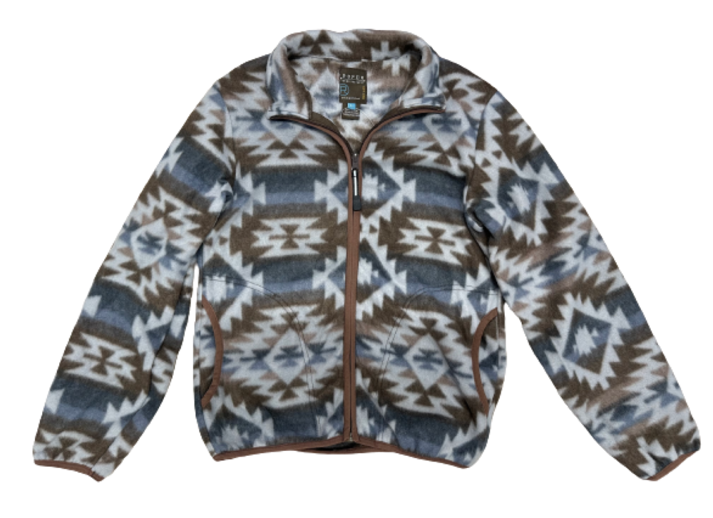 Kids Brown Blue Printed Micro Fleece Jacket