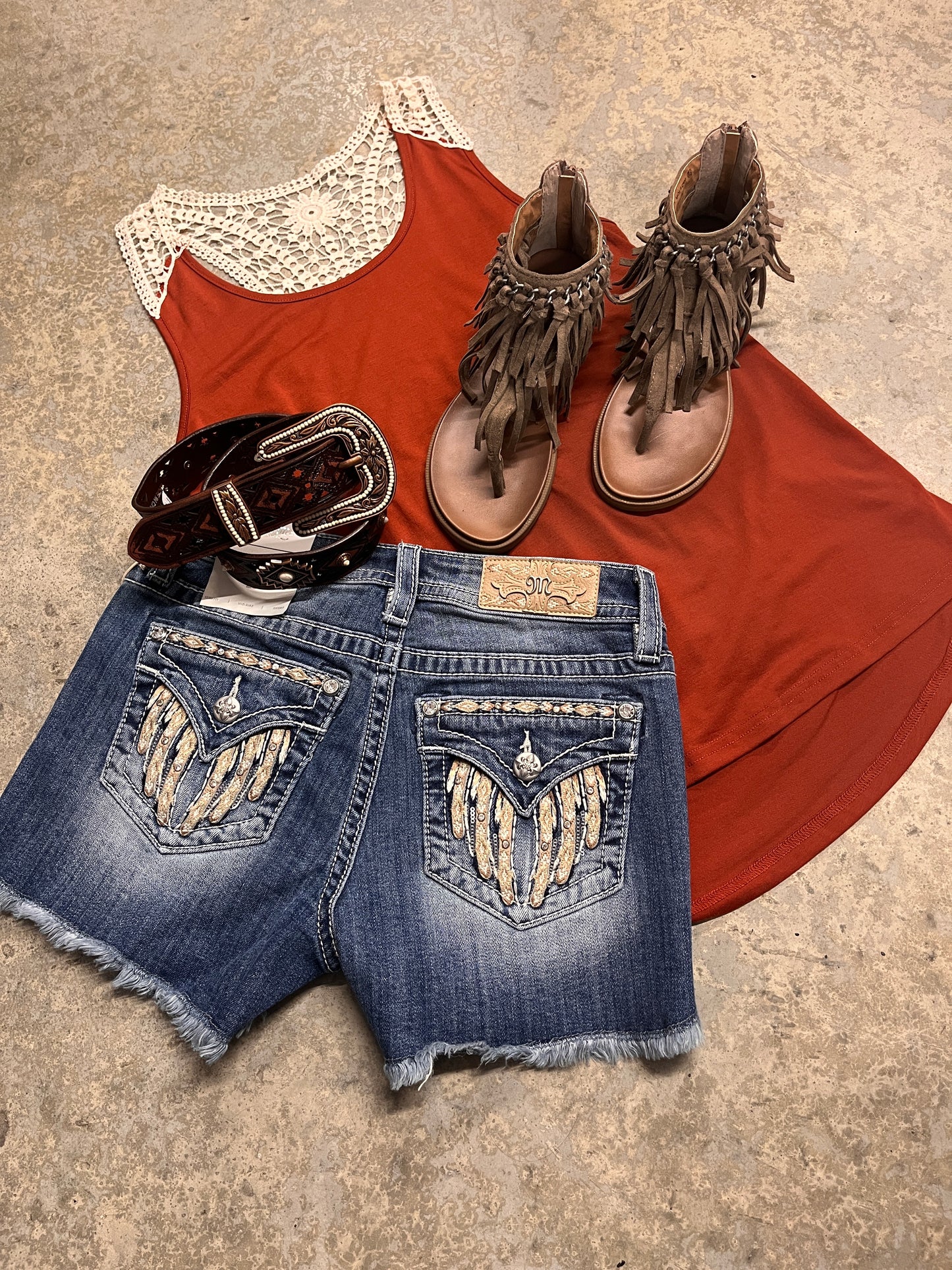 Miss Me Mid Rise Shorts w/ Wing embroidery