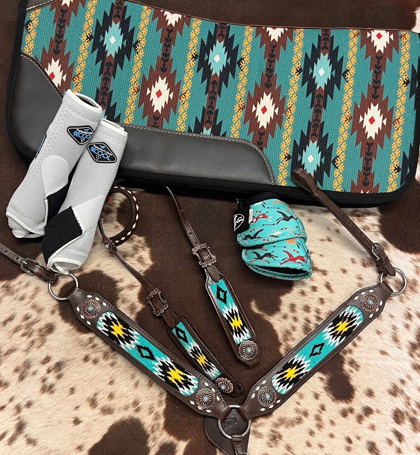 Browband Bridle & Breast Collar w/ Wool Southwest Inlay