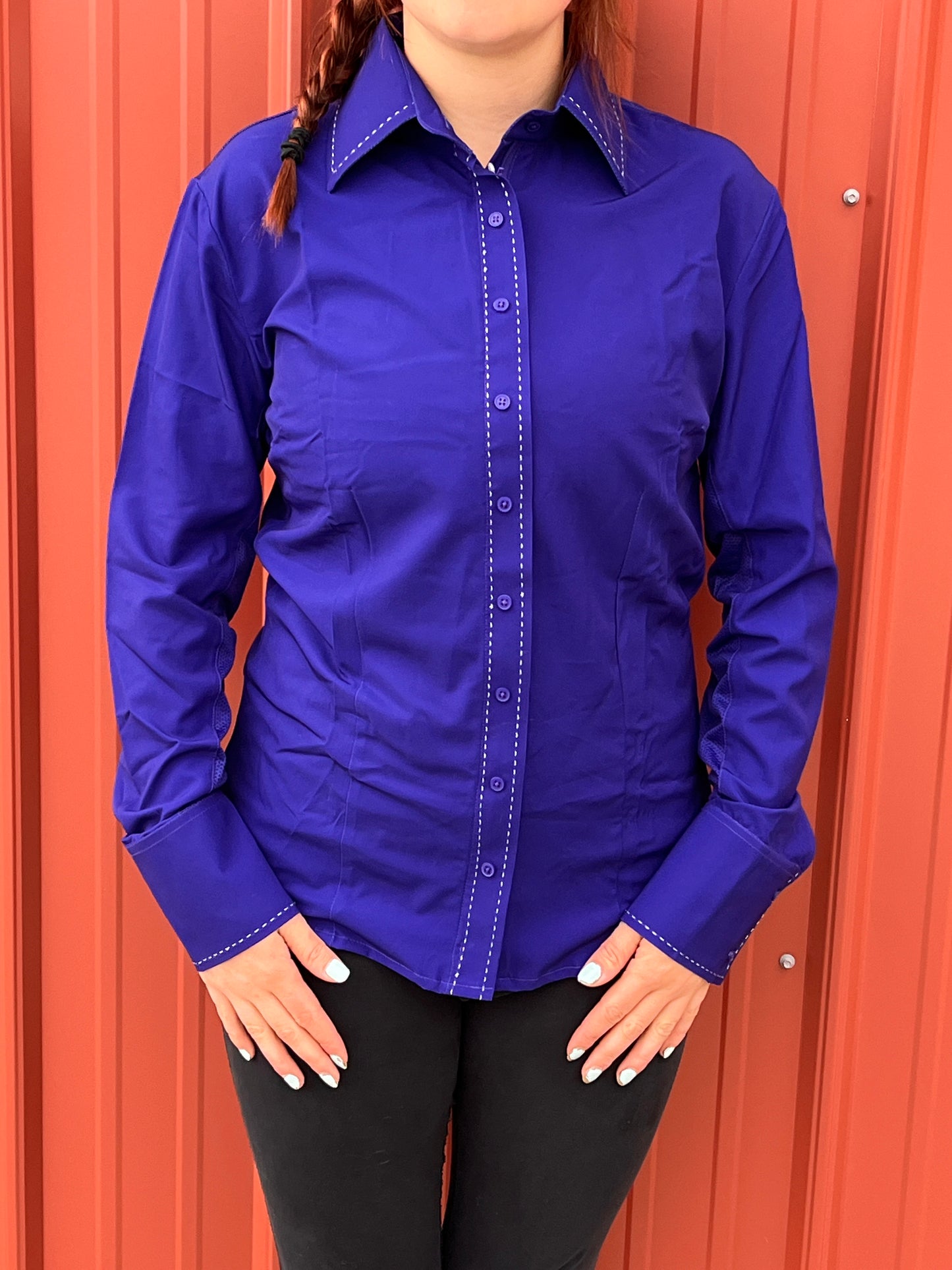 Royal Highness Metallic Buck Stitch Yoke Mesh Show Shirt