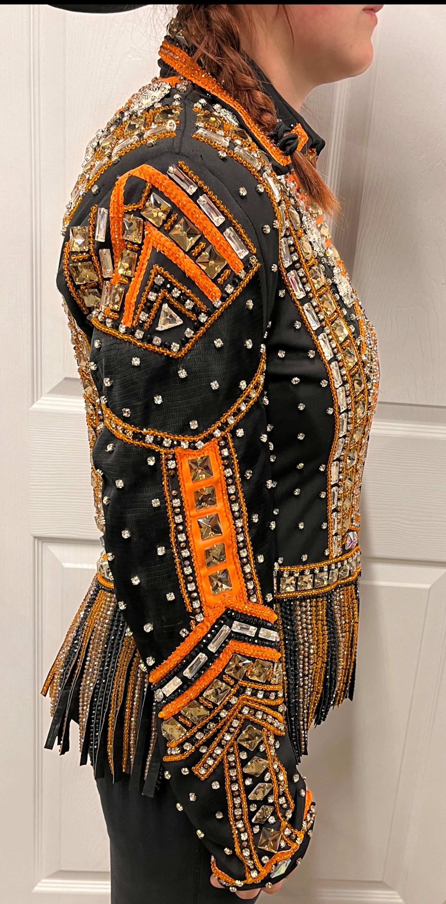 Women's Orange & White Bling Show Jacket, Size Medium