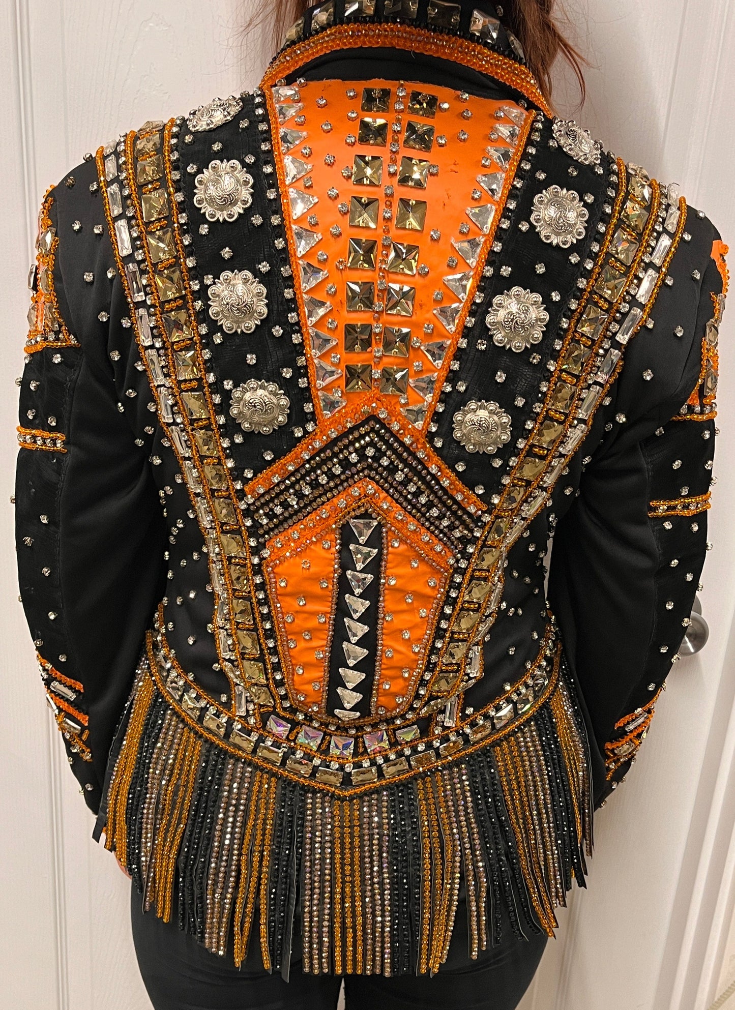Women's Orange & White Bling Show Jacket, Size Medium