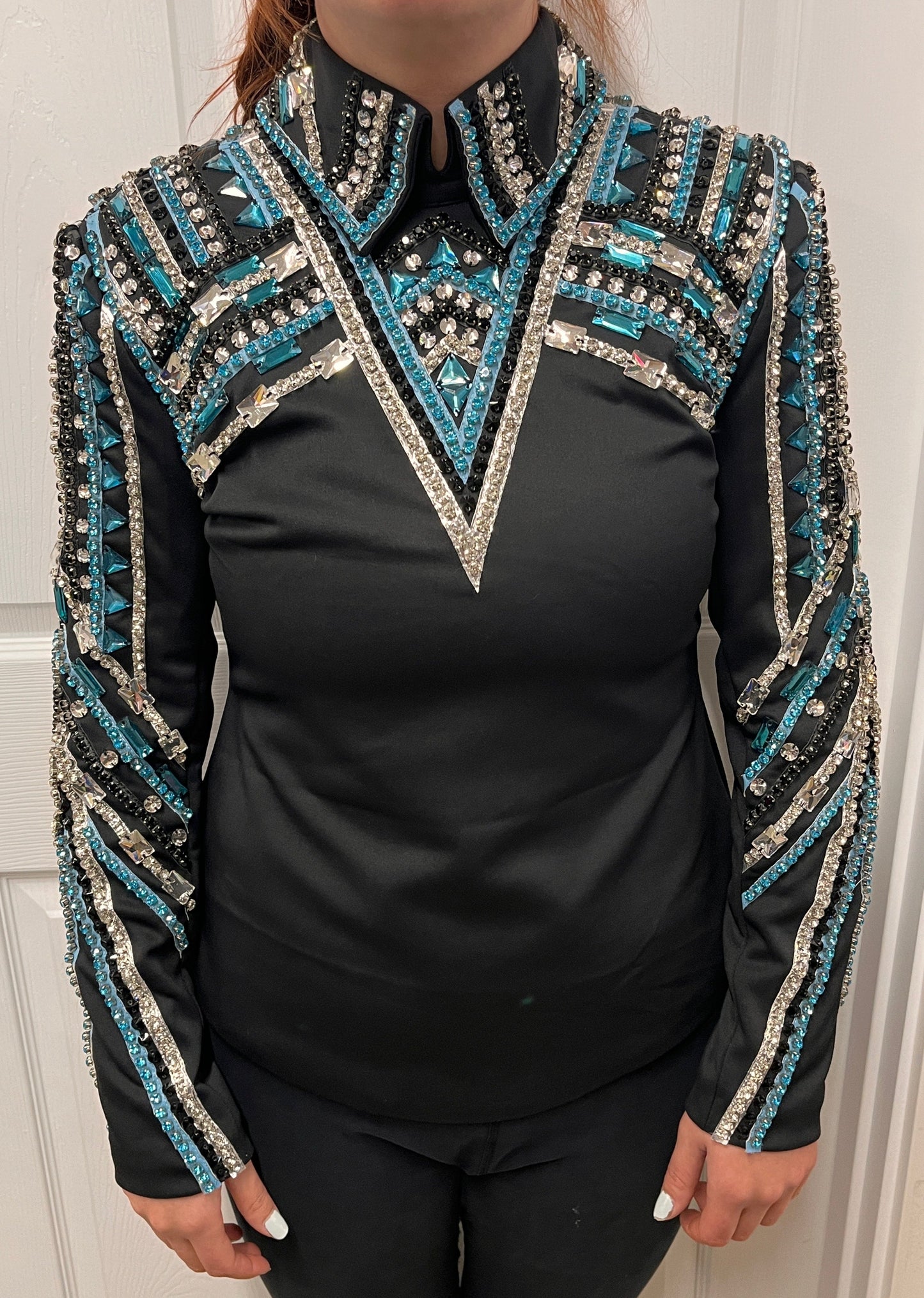 Turquoise & Clear Crystal Bling Show Jacket, Size Medium