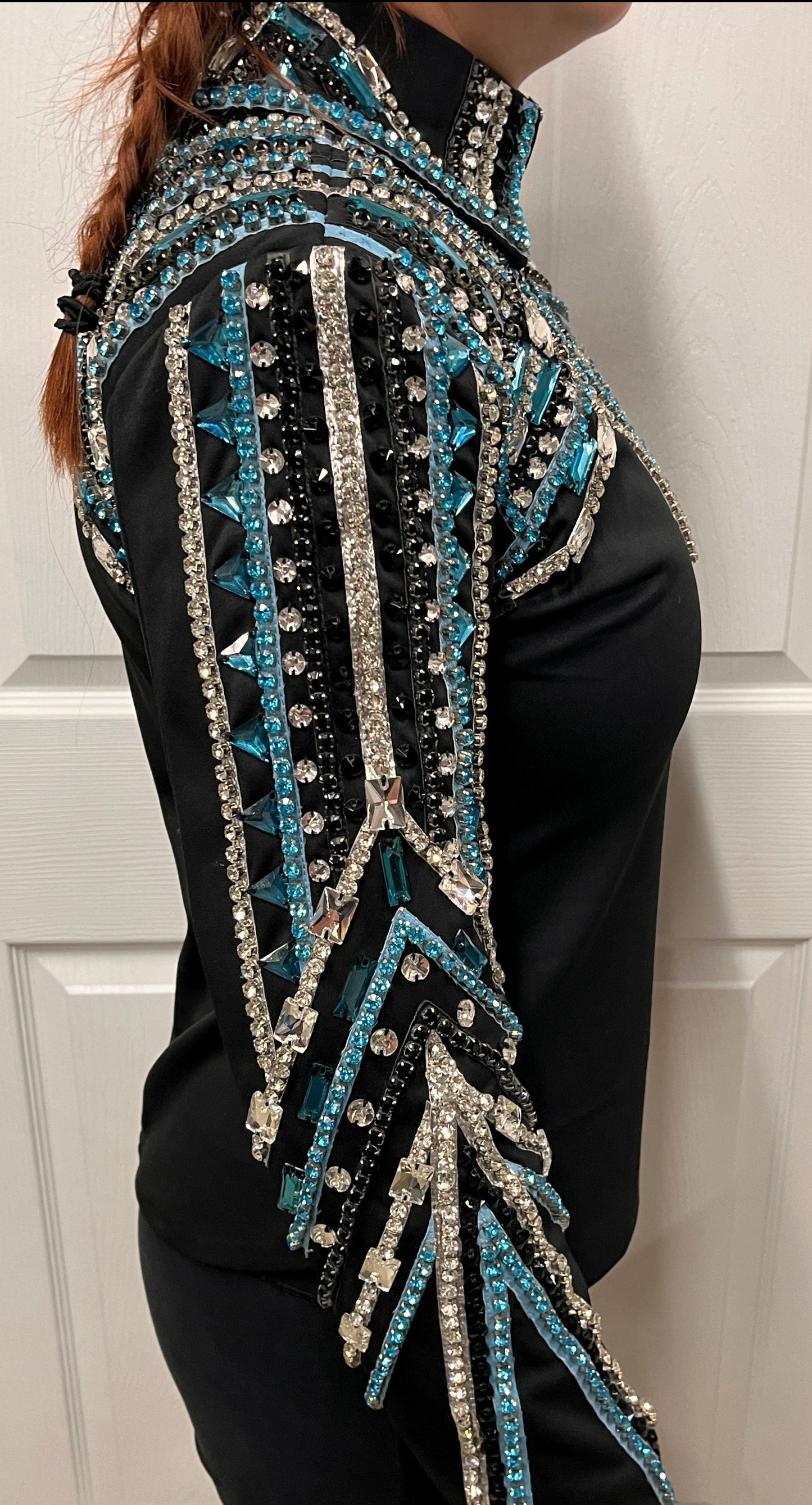 Turquoise & Clear Crystal Bling Show Jacket, Size Medium