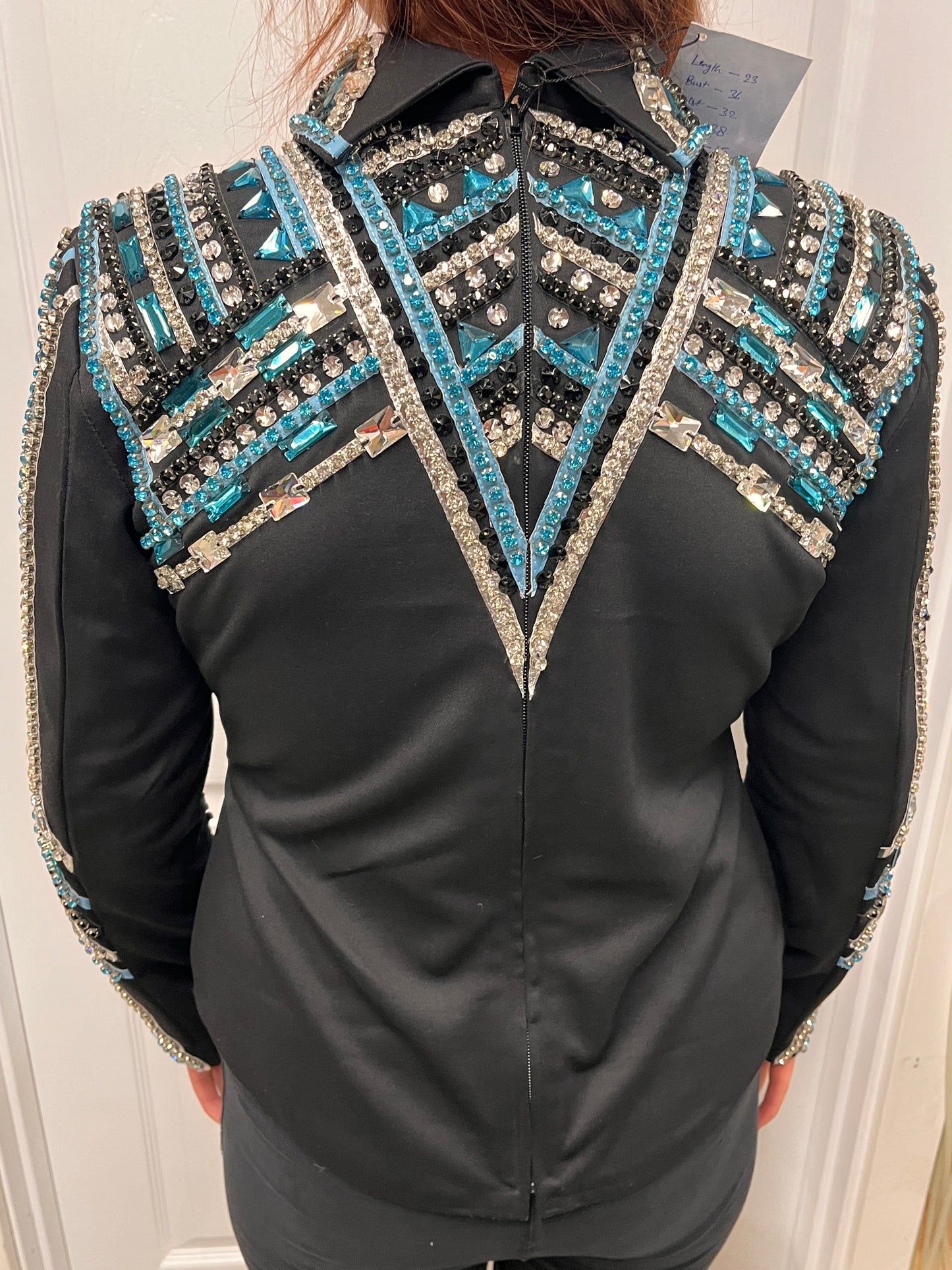 Turquoise & Clear Crystal Bling Show Jacket, Size Medium