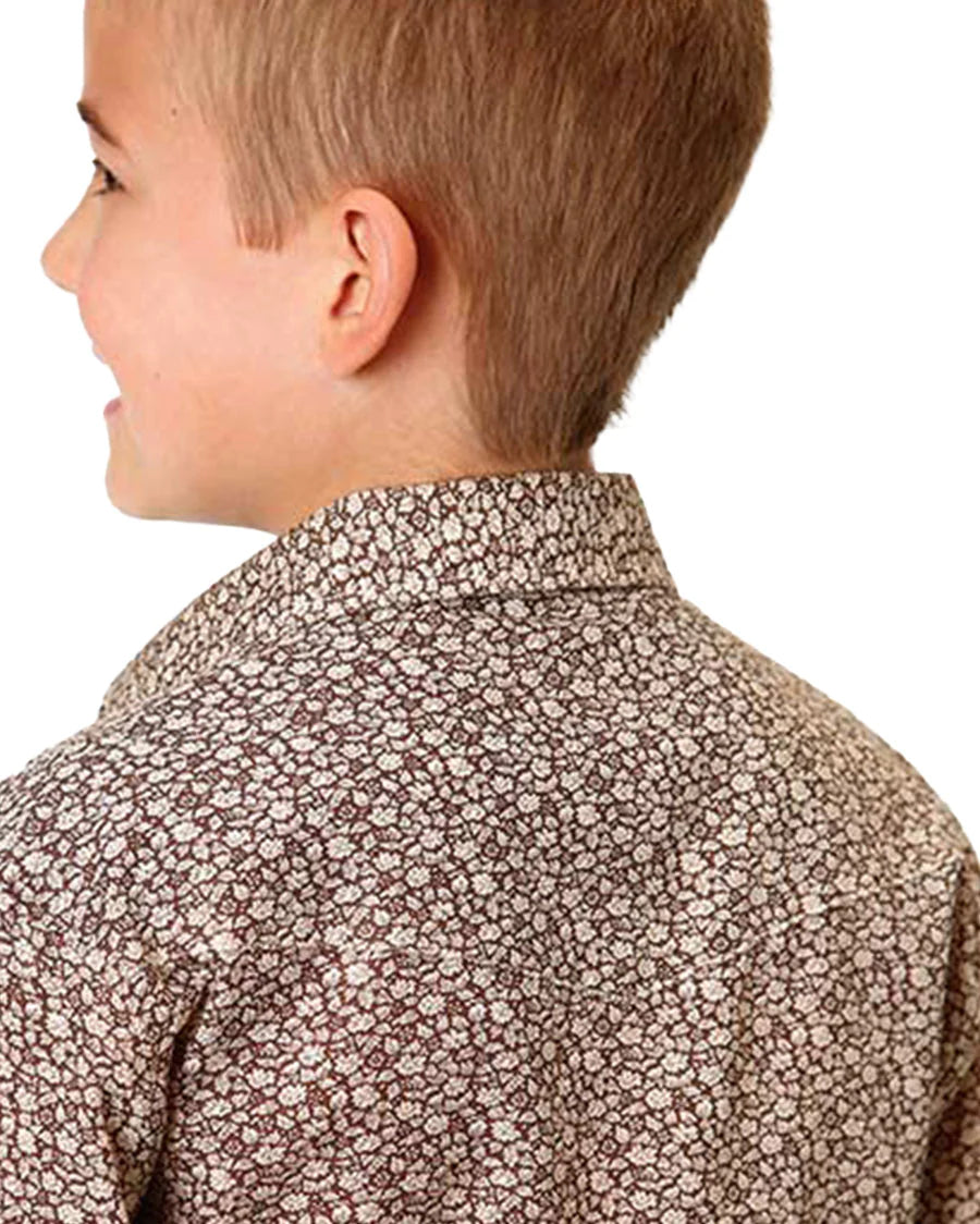 Roper Boy's Brown & Cream Floral Print Western Shirt
