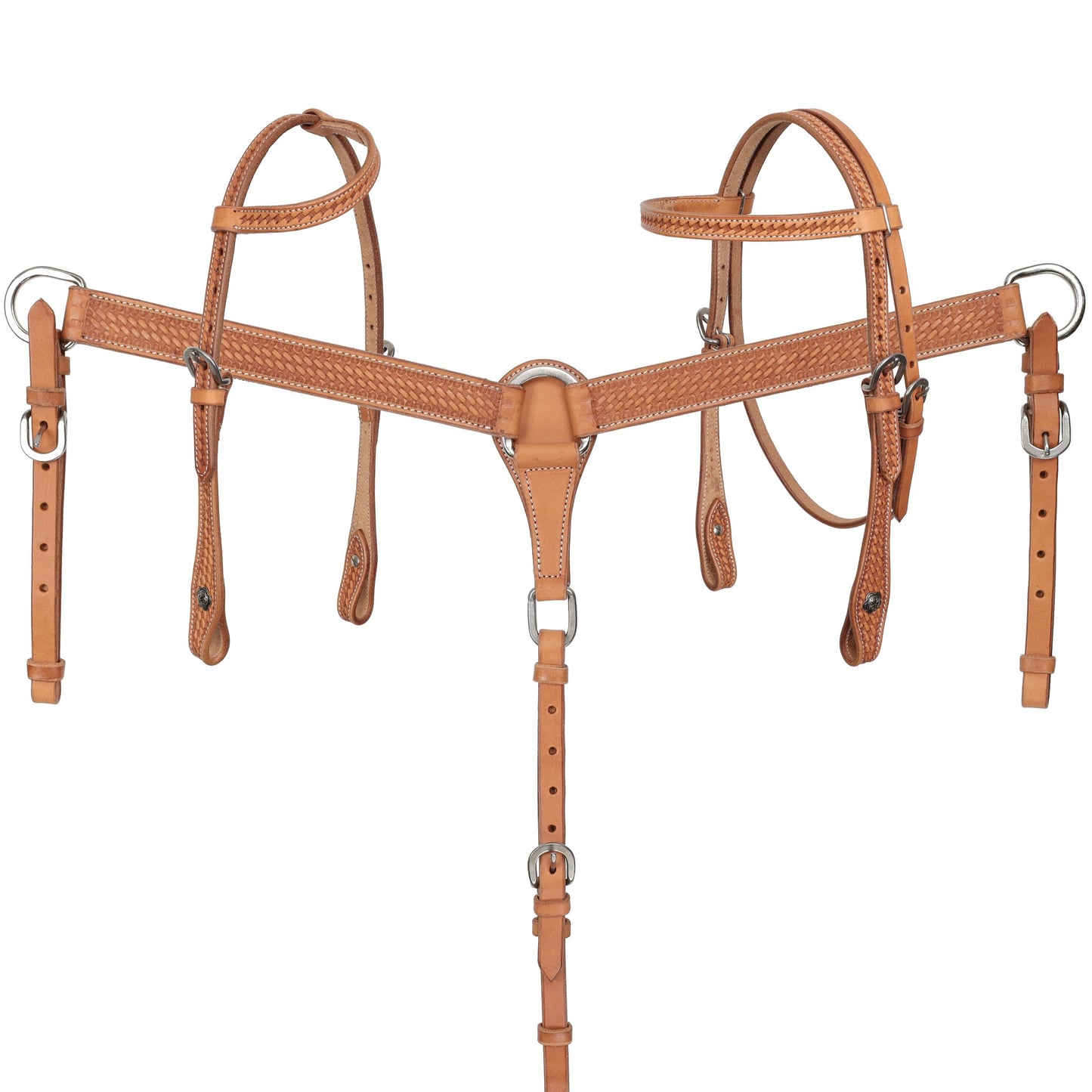 3-Pc Leather Browband, One Ear HS & BC Cob / Lg Pony
