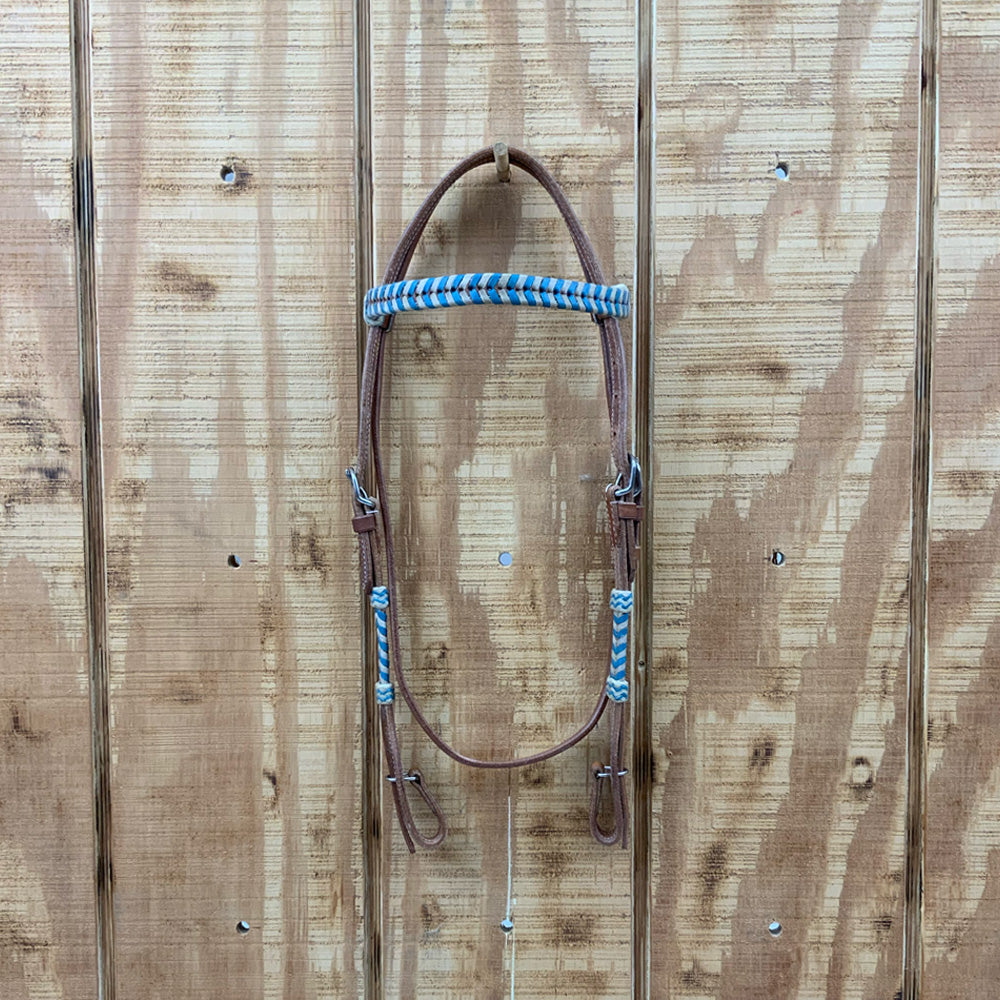 Showman Argentina Cow Leather Brow Headstall Teal Rawhide