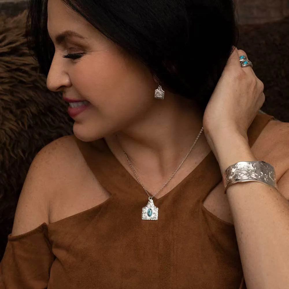 Chiseled Cow Tag Turquoise Necklace