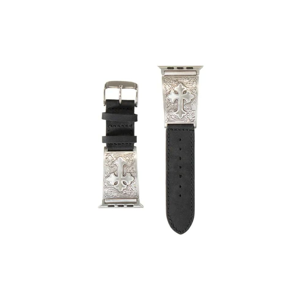 Nocona Mens iWatch Band Floral Cross Black