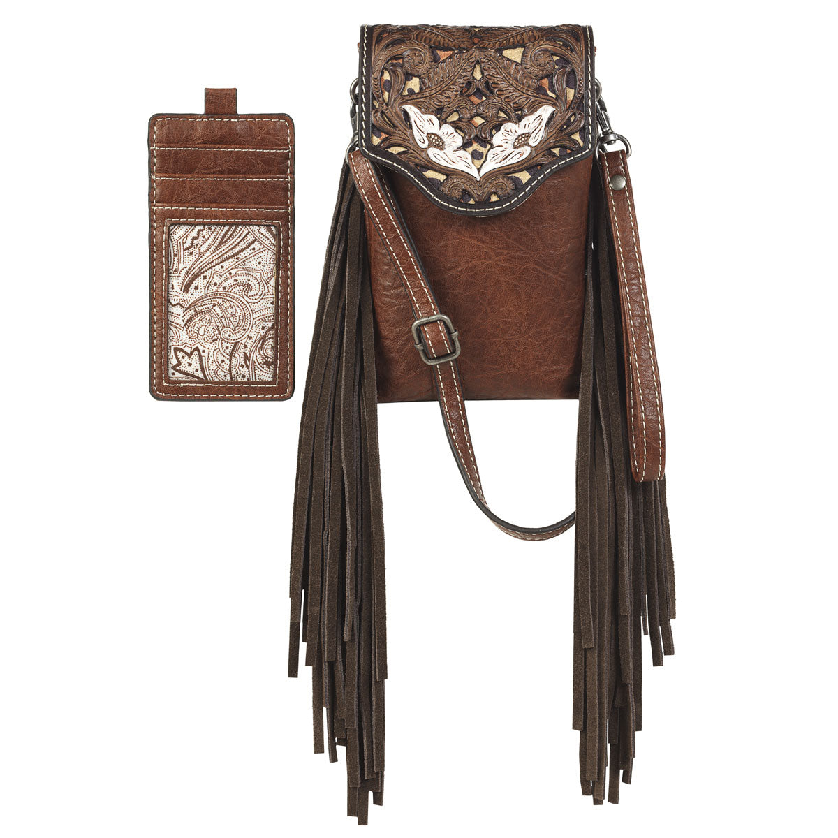 Cell Phone Crossbody Purse w/ Fringe Leopard underlay
