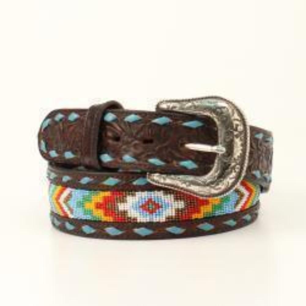 Women's Nocona Beaded Inlay Belt w/ Buck lace stitching