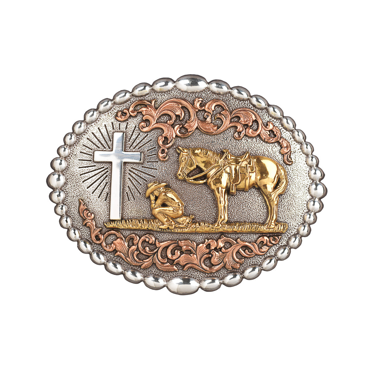 MEN'S PRAYING COWBOY BELT BUCKLE w/ Beaded edge