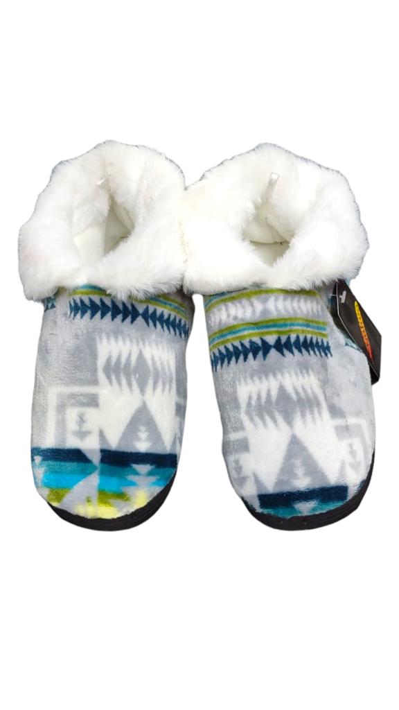 Grey & Blue Navajo Print Faux Fur-Lined Slippers
