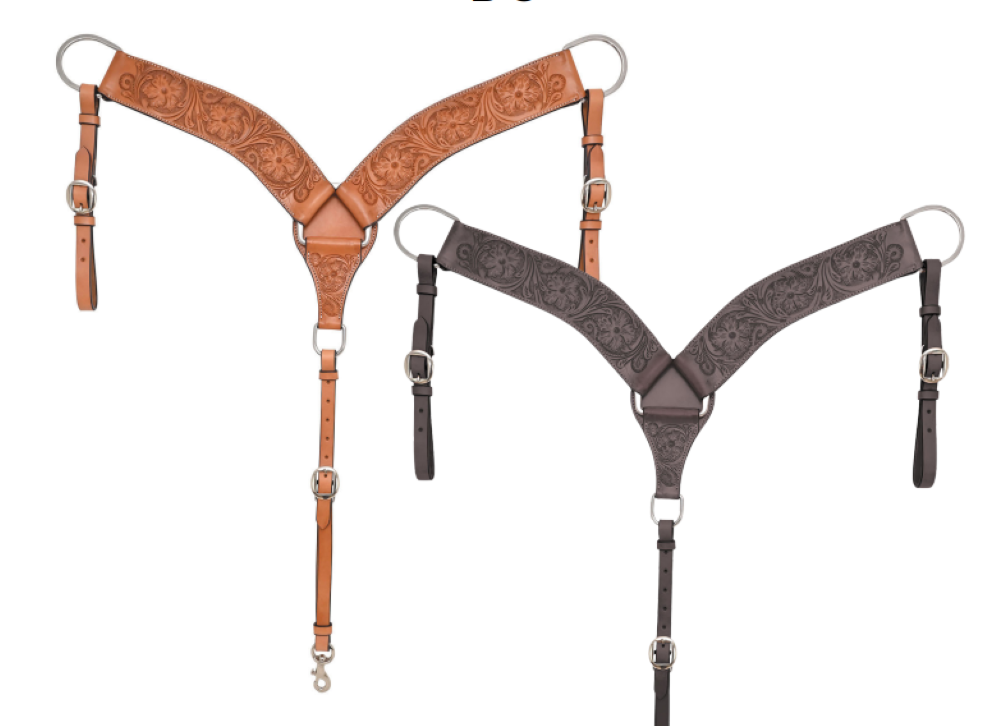 Circle Y 3" Floral Tooled Contoured Breast Collar