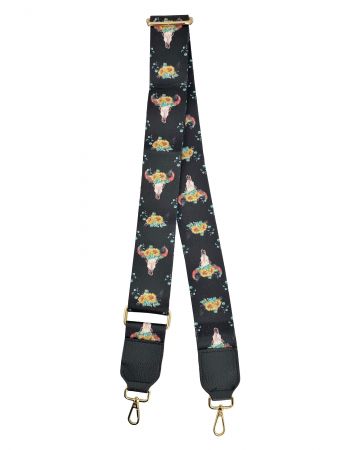 Nylon Replacement Bag Strap w/ Cow skull / sunflower print