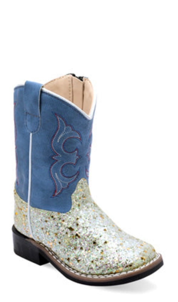 Toddler Girl's Blue & Silver Glitter Cowboy Boots