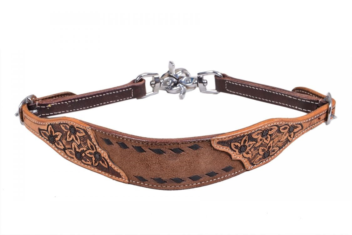 Chocolate Oiled Rough Out Leather Wither Strap w/ Black buck stitch