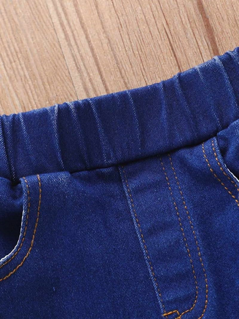 Toddler girl's Blue FLARE LEG RIPPED DENIM JEANS w/ Elastic waistband