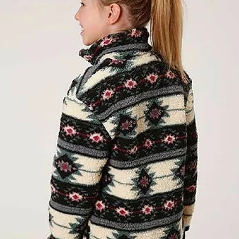 Roper Girl's Aztec Print Fuzzy Polar Fleece Pullover Jacket