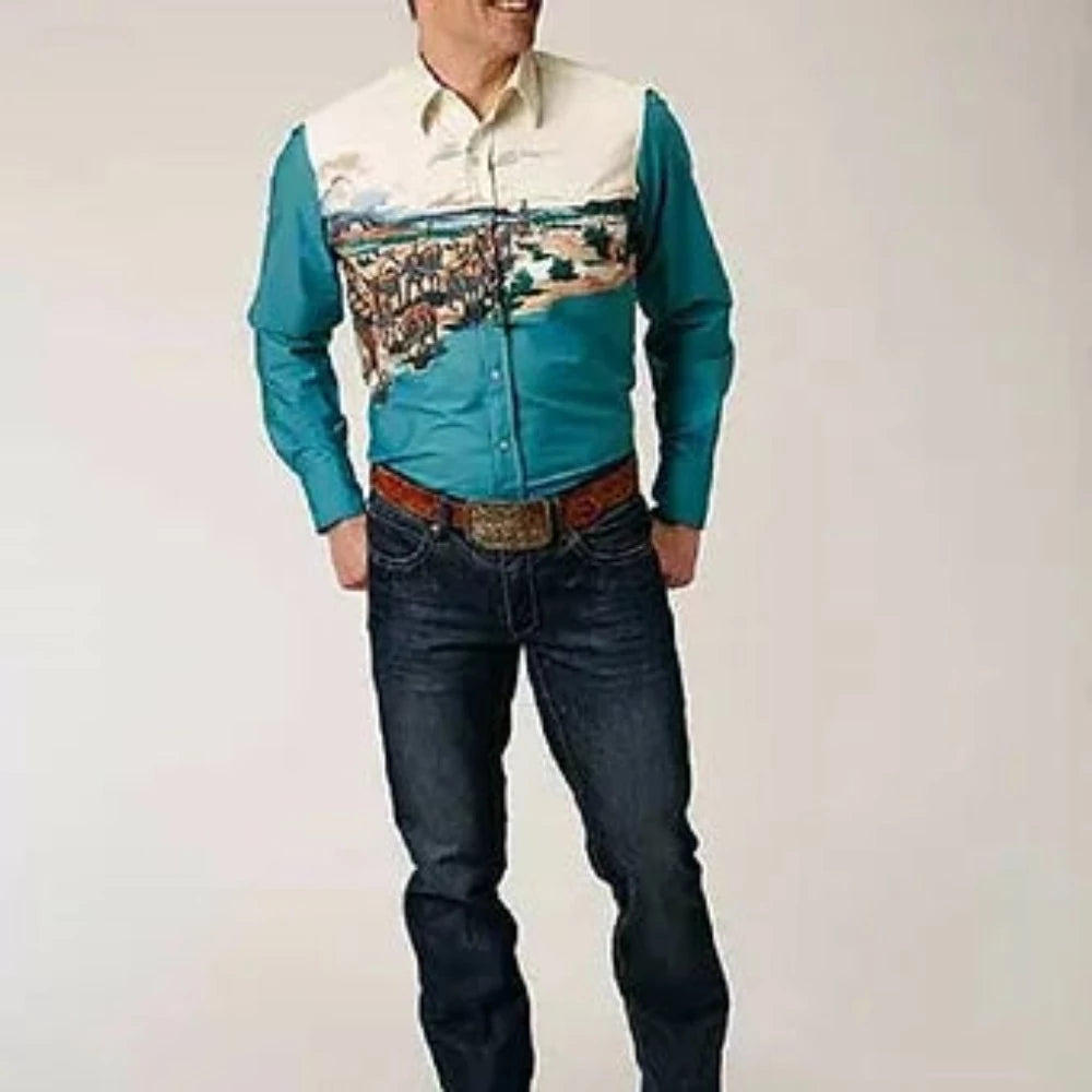 Roper Men's Cattle Drive Scene Snap Up Western Shirt