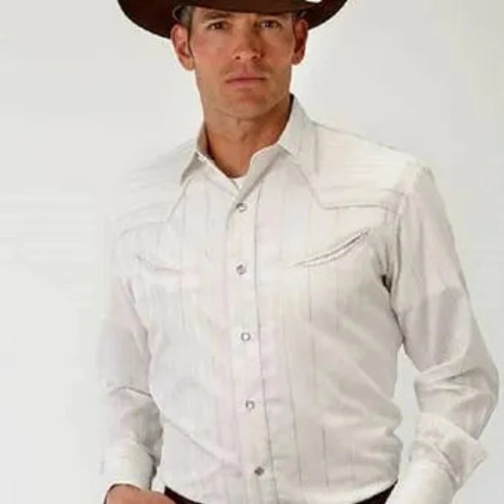 Roper Men's White Star Embroidery Stripe Western Shirt